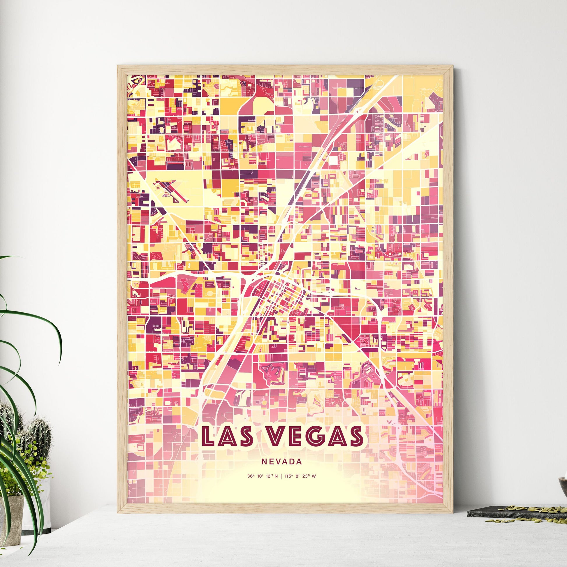 Colorful Las Vegas Nevada Fine Art Map Hot Red