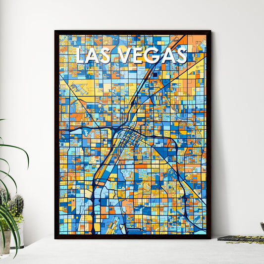 LAS VEGAS NEVADA Vibrant Colorful Art Map Poster Blue Orange