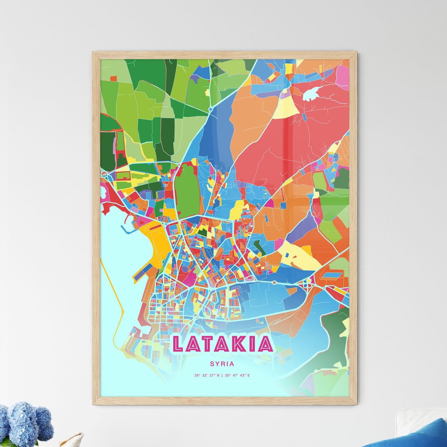 Colorful Latakia Syria Fine Art Map Crazy Colors