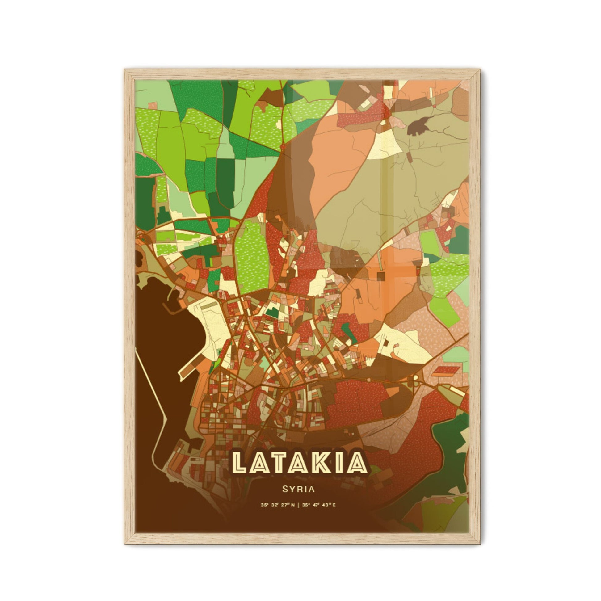 Colorful Latakia Syria Fine Art Map Farmhouse