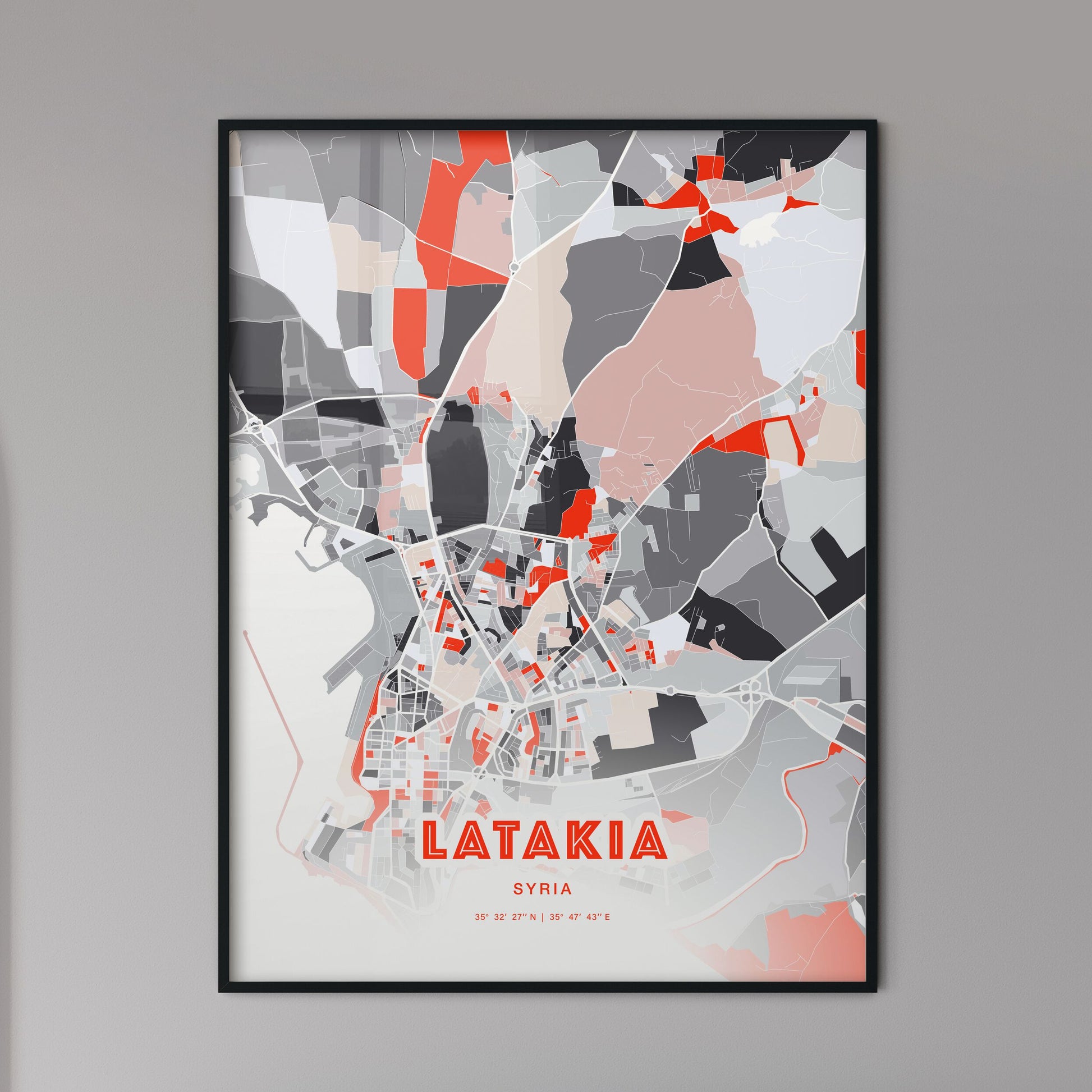 Colorful Latakia Syria Fine Art Map Modern Expressive