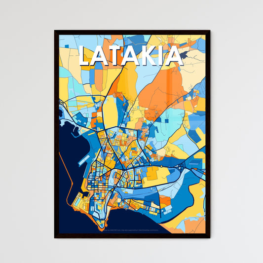 LATAKIA SYRIA Vibrant Colorful Art Map Poster Blue Orange