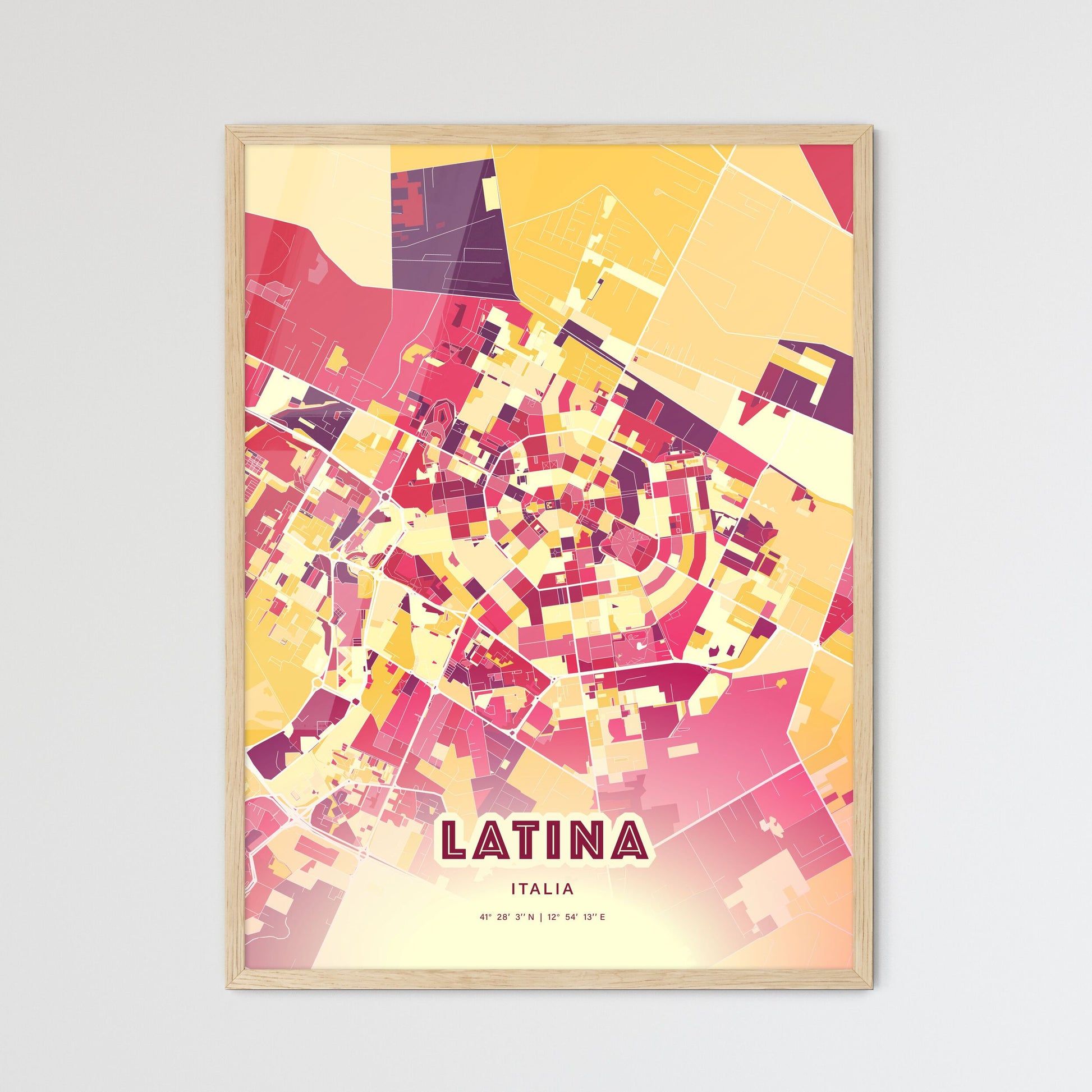 Colorful Latina Italy Fine Art Map Hot Red