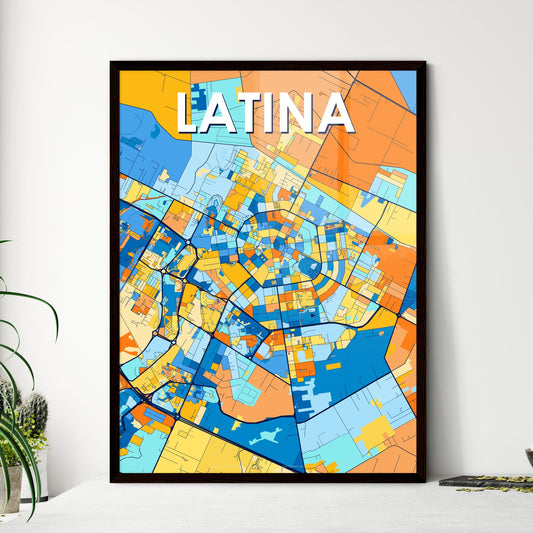 LATINA ITALY Vibrant Colorful Art Map Poster Blue Orange