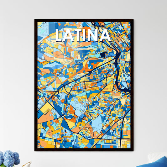 LATINA SPAIN Vibrant Colorful Art Map Poster Blue Orange