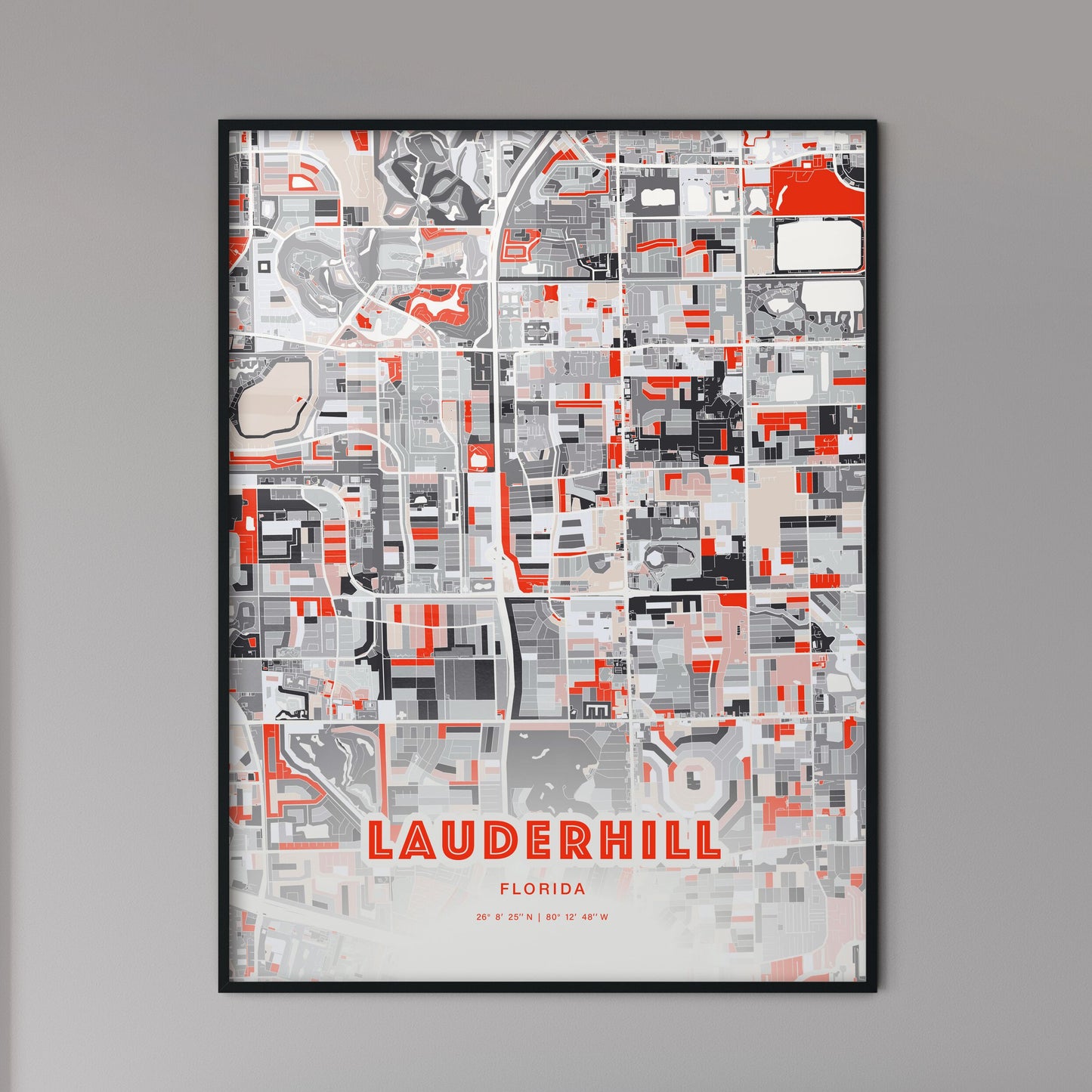 Colorful Lauderhill Florida Fine Art Map Modern Expressive