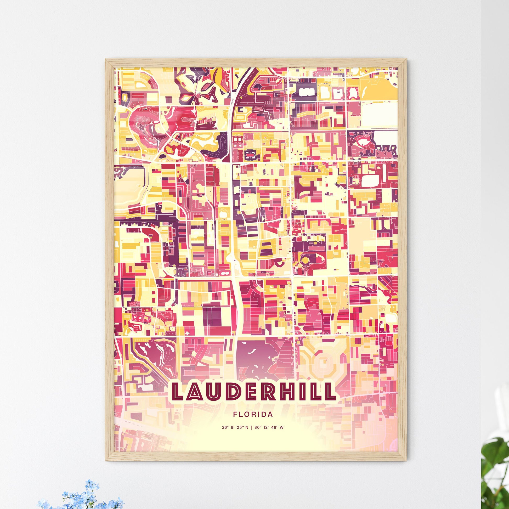 Colorful Lauderhill Florida Fine Art Map Hot Red