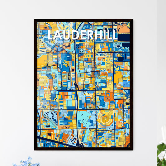 LAUDERHILL FLORIDA Vibrant Colorful Art Map Poster Blue Orange