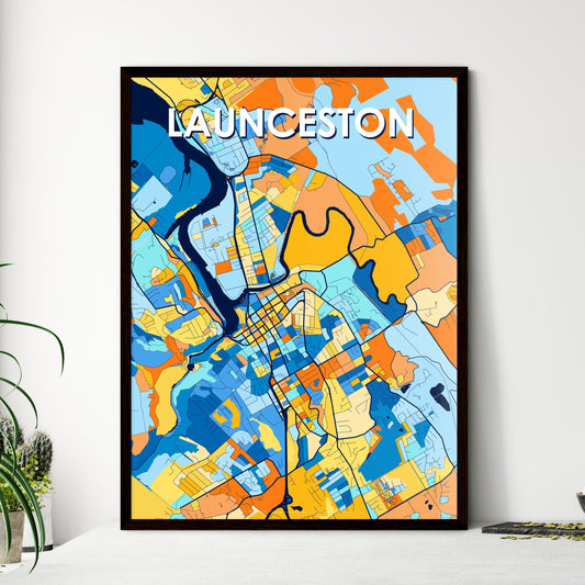 LAUNCESTON AUSTRALIA Vibrant Colorful Art Map Poster Blue Orange