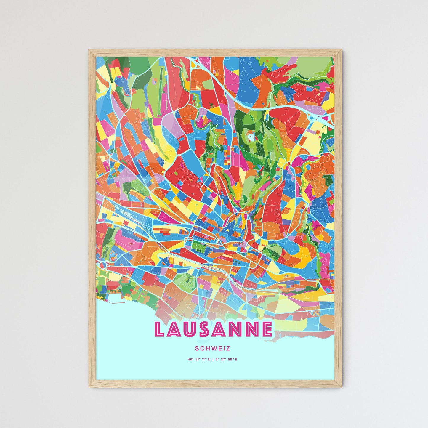 Colorful Lausanne Switzerland Fine Art Map Crazy Colors