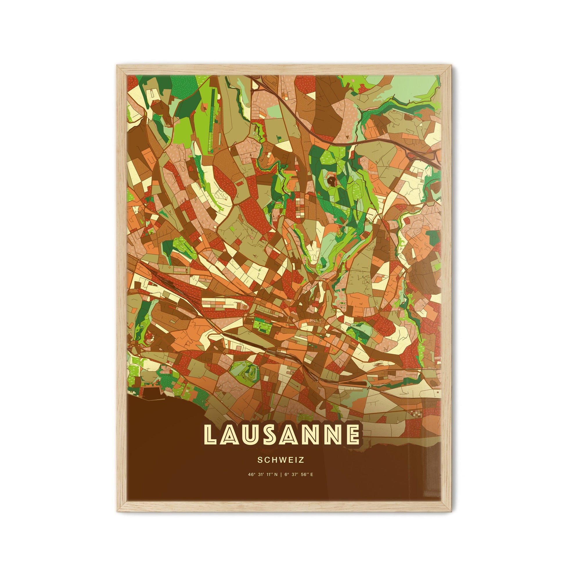 Colorful Lausanne Switzerland Fine Art Map Farmhouse