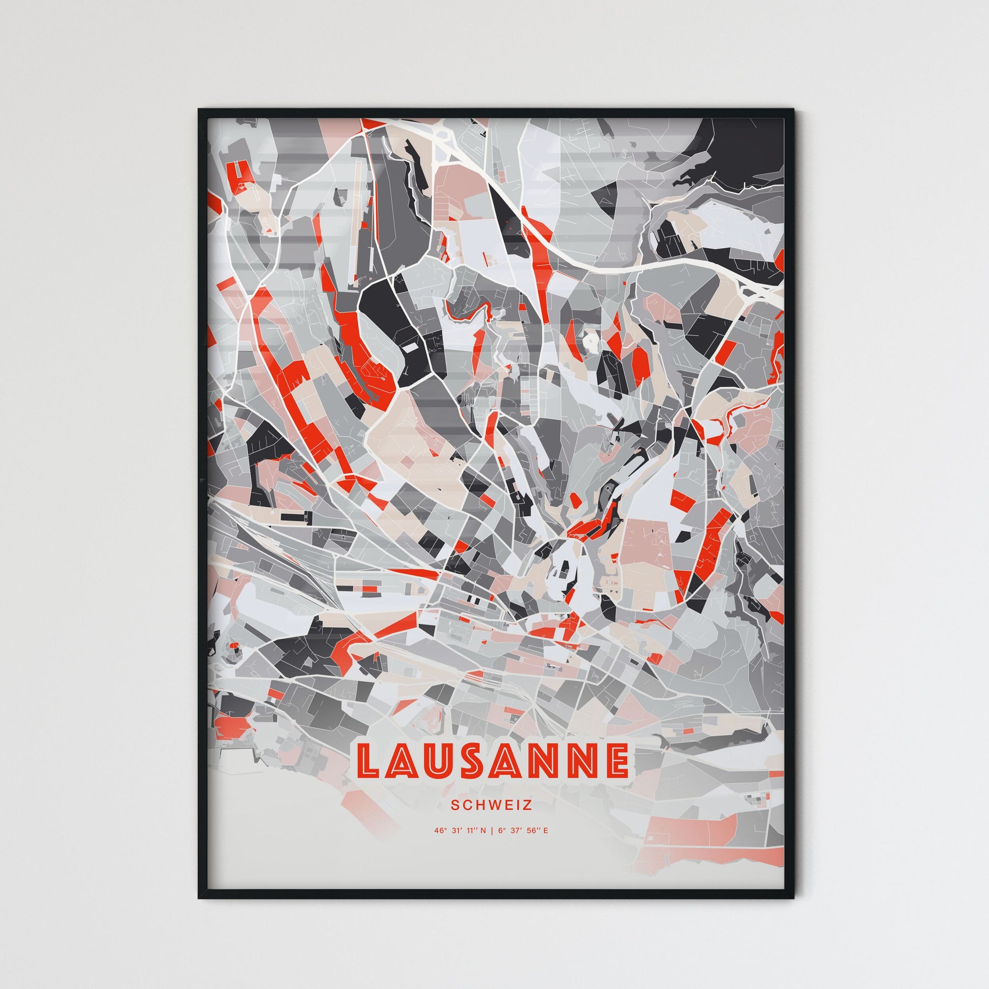 Colorful Lausanne Switzerland Fine Art Map Modern Expressive