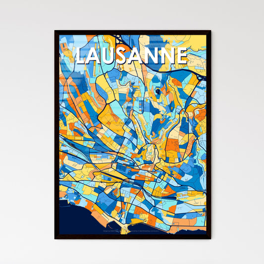 LAUSANNE SWITZERLAND Vibrant Colorful Art Map Poster Blue Orange