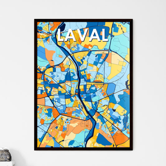 LAVAL FRANCE Vibrant Colorful Art Map Poster Blue Orange