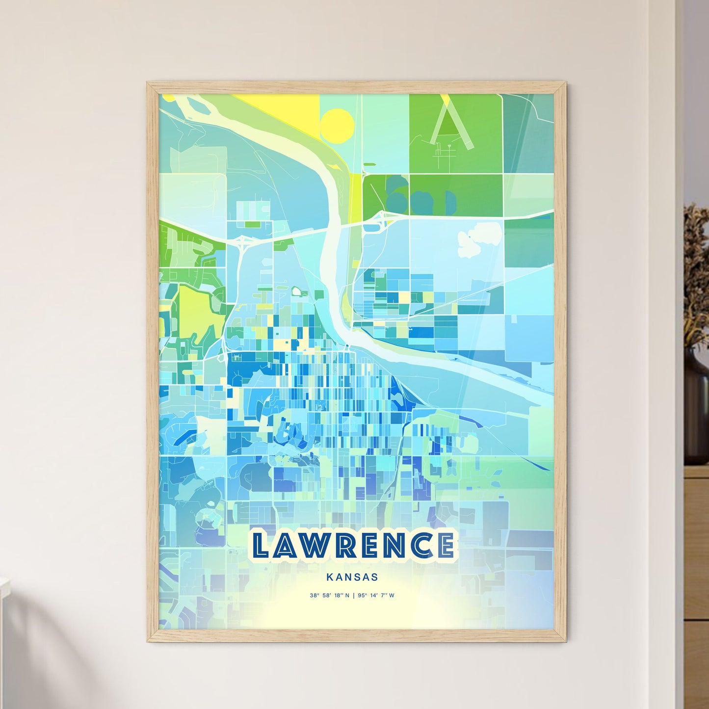 Colorful Lawrence Kansas Fine Art Map Cool Blue
