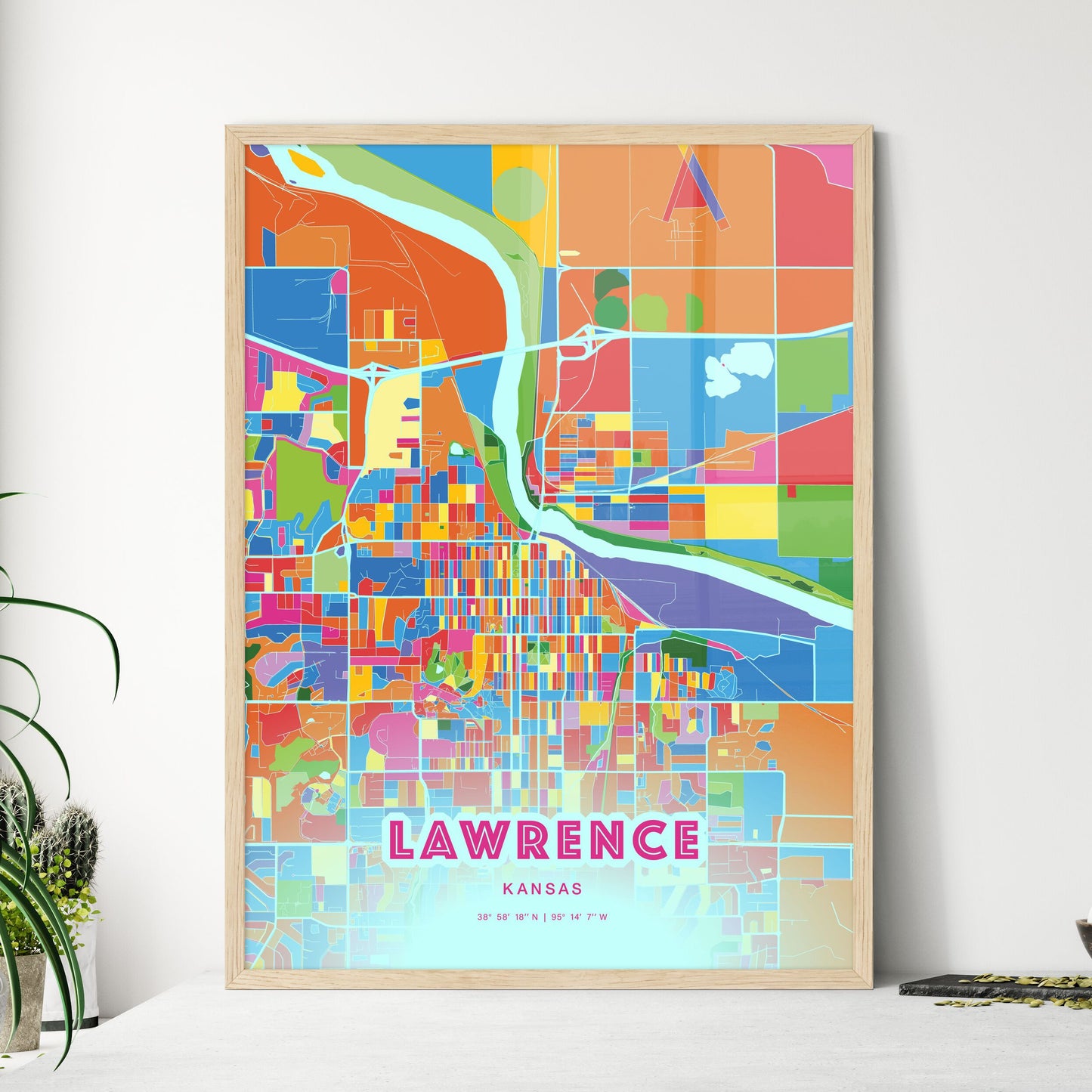 Colorful Lawrence Kansas Fine Art Map Crazy Colors