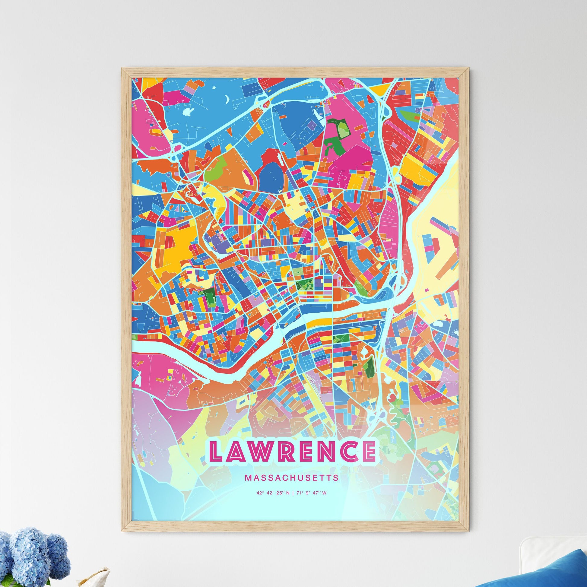 Colorful Lawrence Massachusetts Fine Art Map Crazy Colors