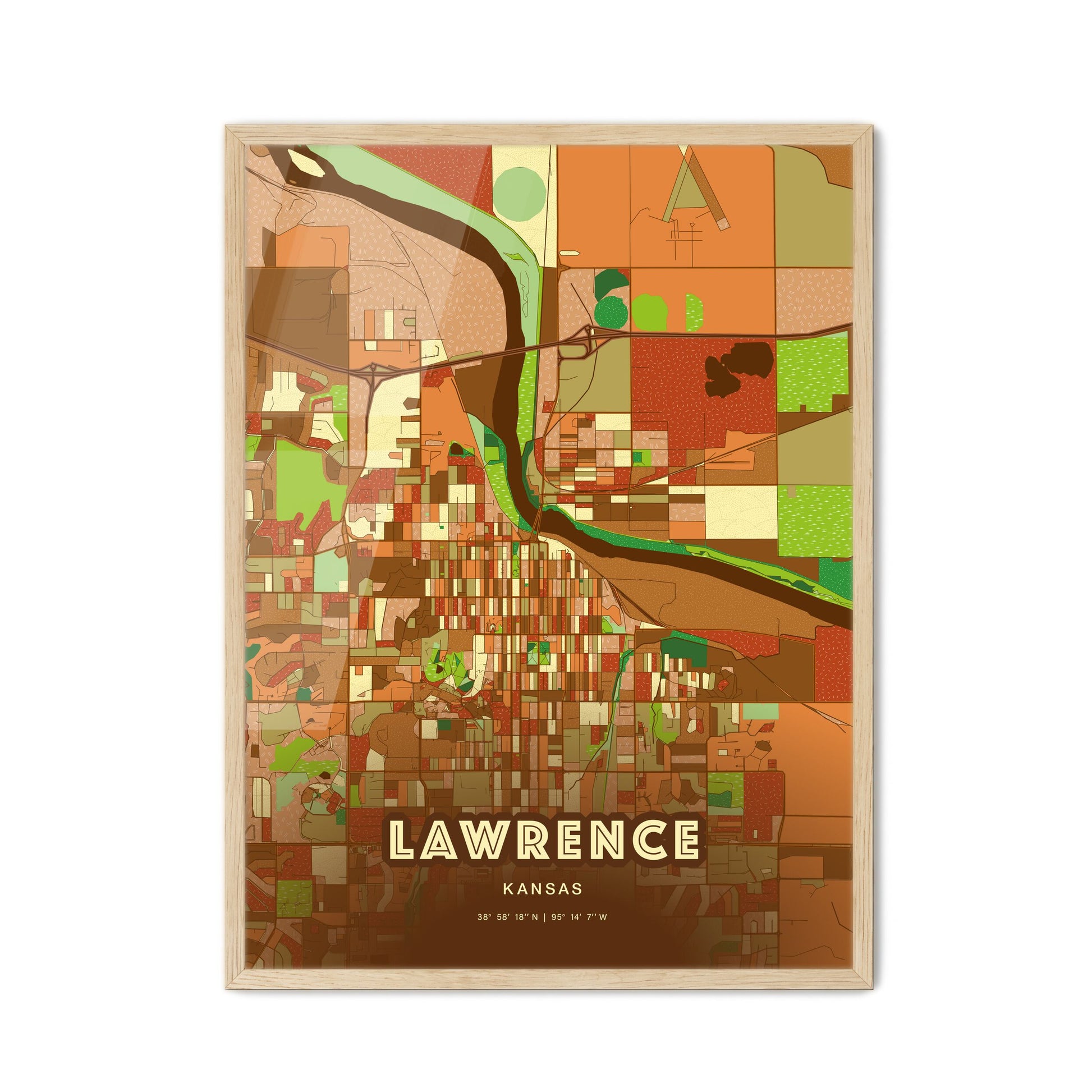 Colorful Lawrence Kansas Fine Art Map Farmhouse