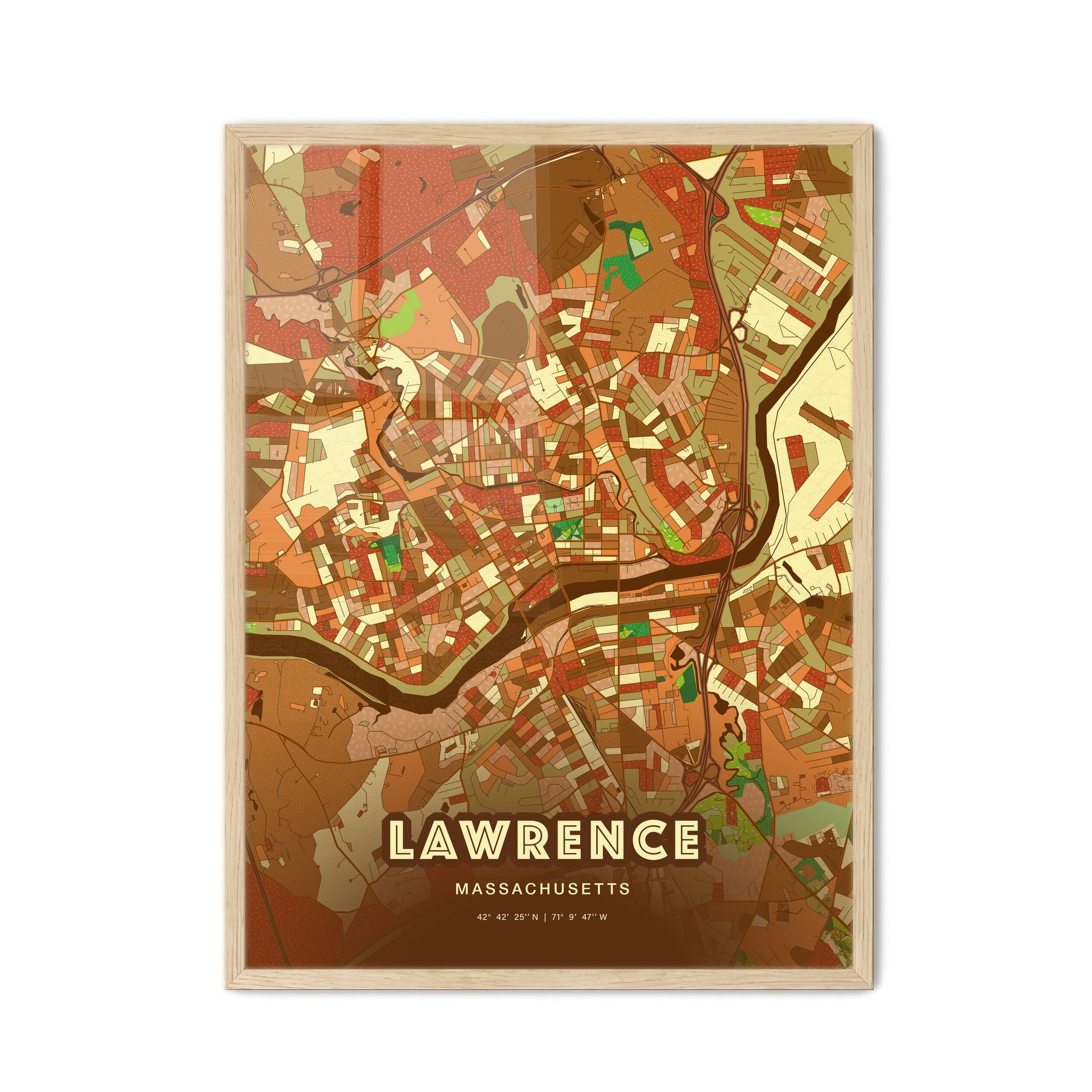 Colorful Lawrence Massachusetts Fine Art Map Farmhouse