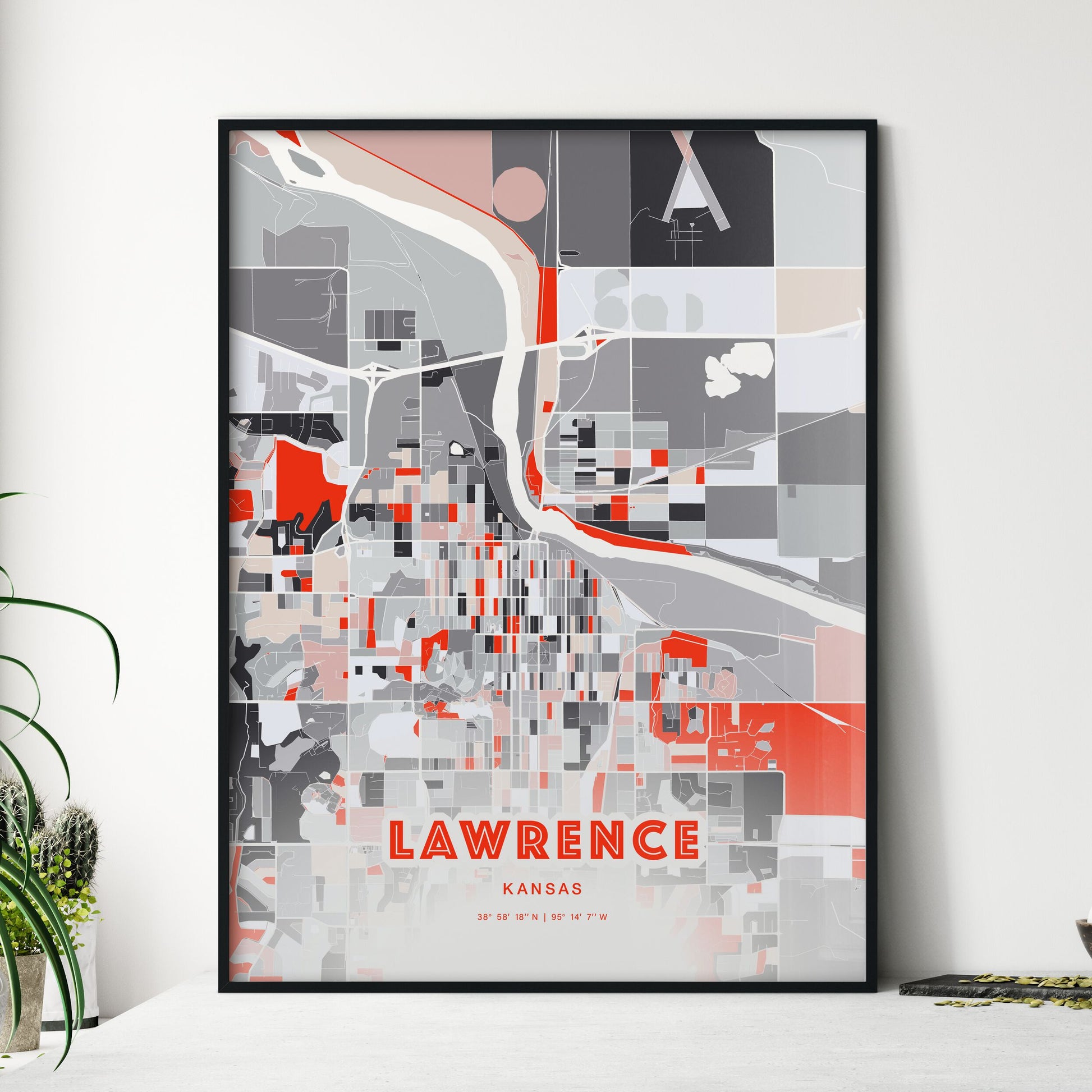 Colorful Lawrence Kansas Fine Art Map Modern Expressive