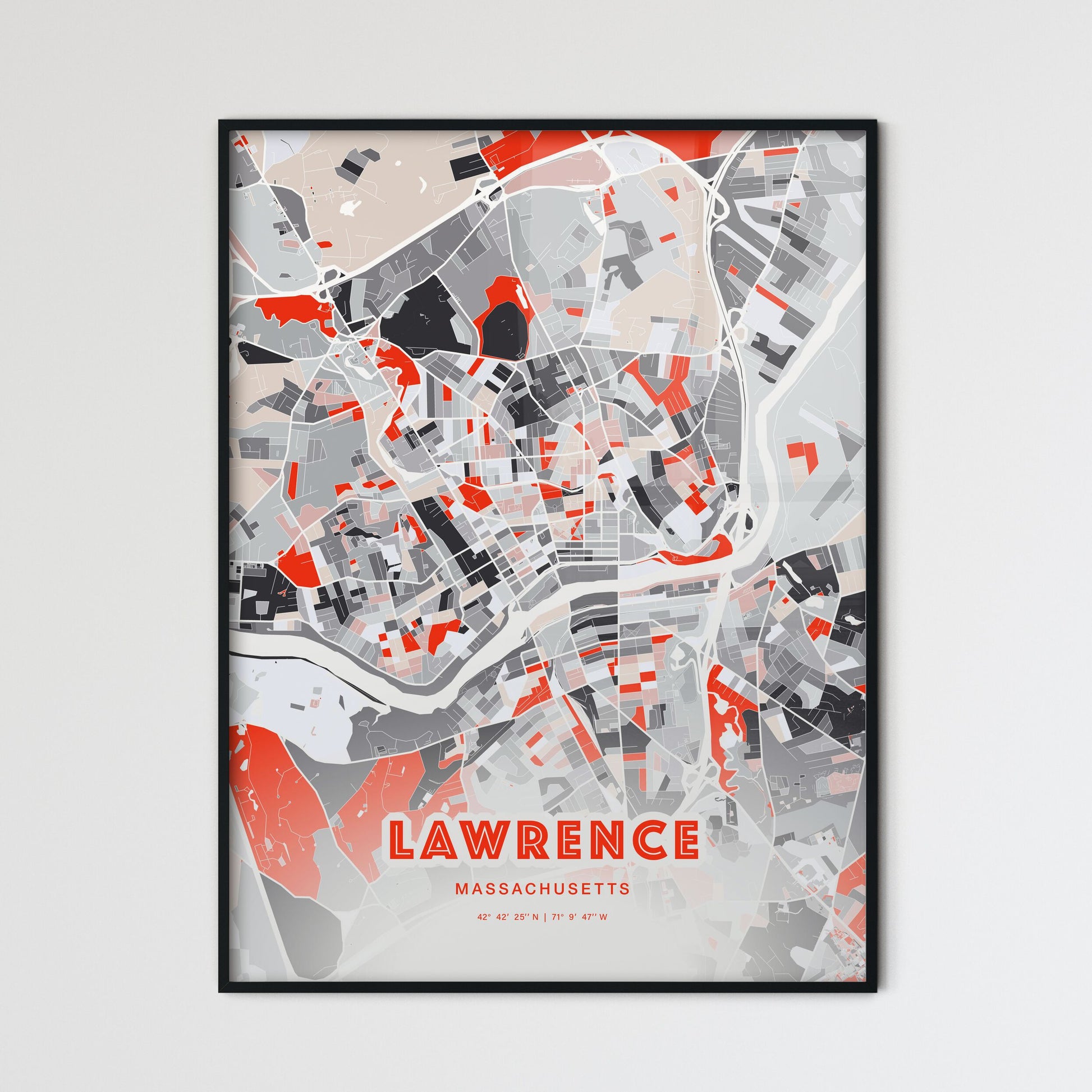 Colorful Lawrence Massachusetts Fine Art Map Modern Expressive