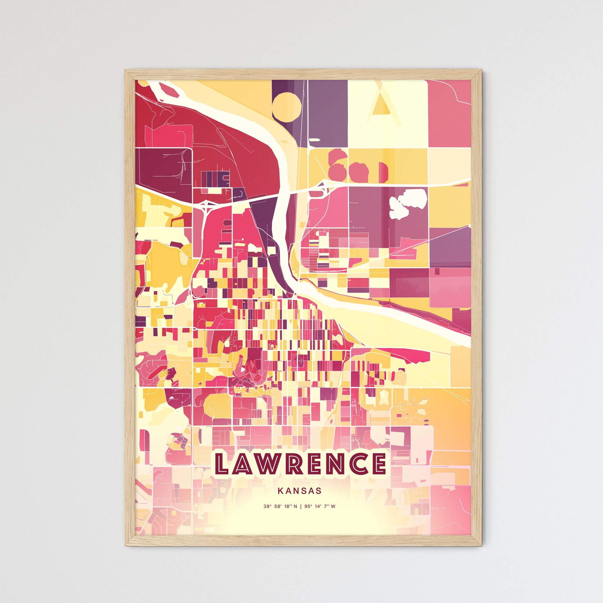 Colorful Lawrence Kansas Fine Art Map Hot Red