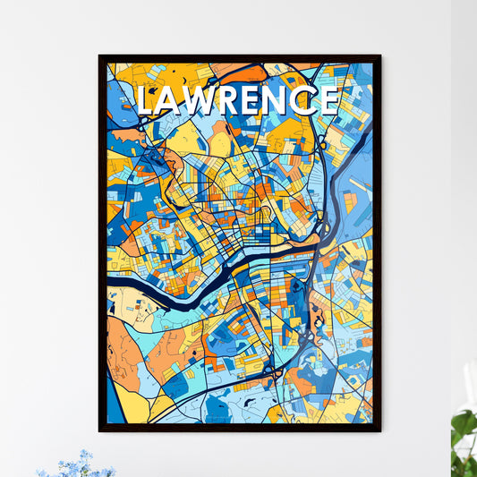 LAWRENCE MASSACHUSETTS Vibrant Colorful Art Map Poster Blue Orange