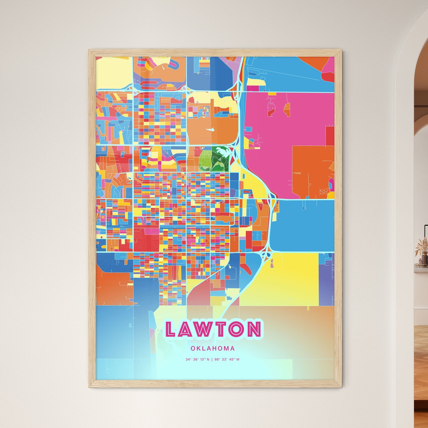 Colorful Lawton Oklahoma Fine Art Map Crazy Colors