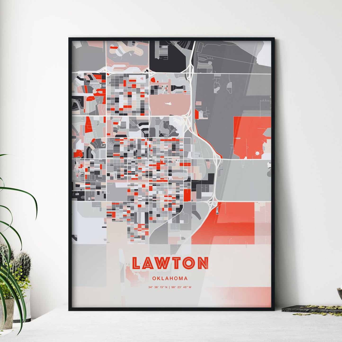 Colorful Lawton Oklahoma Fine Art Map Modern Expressive