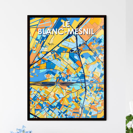 LE BLANC-MESNIL FRANCE Vibrant Colorful Art Map Poster Blue Orange