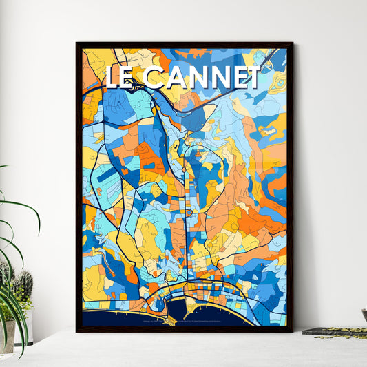 LE CANNET FRANCE Vibrant Colorful Art Map Poster Blue Orange