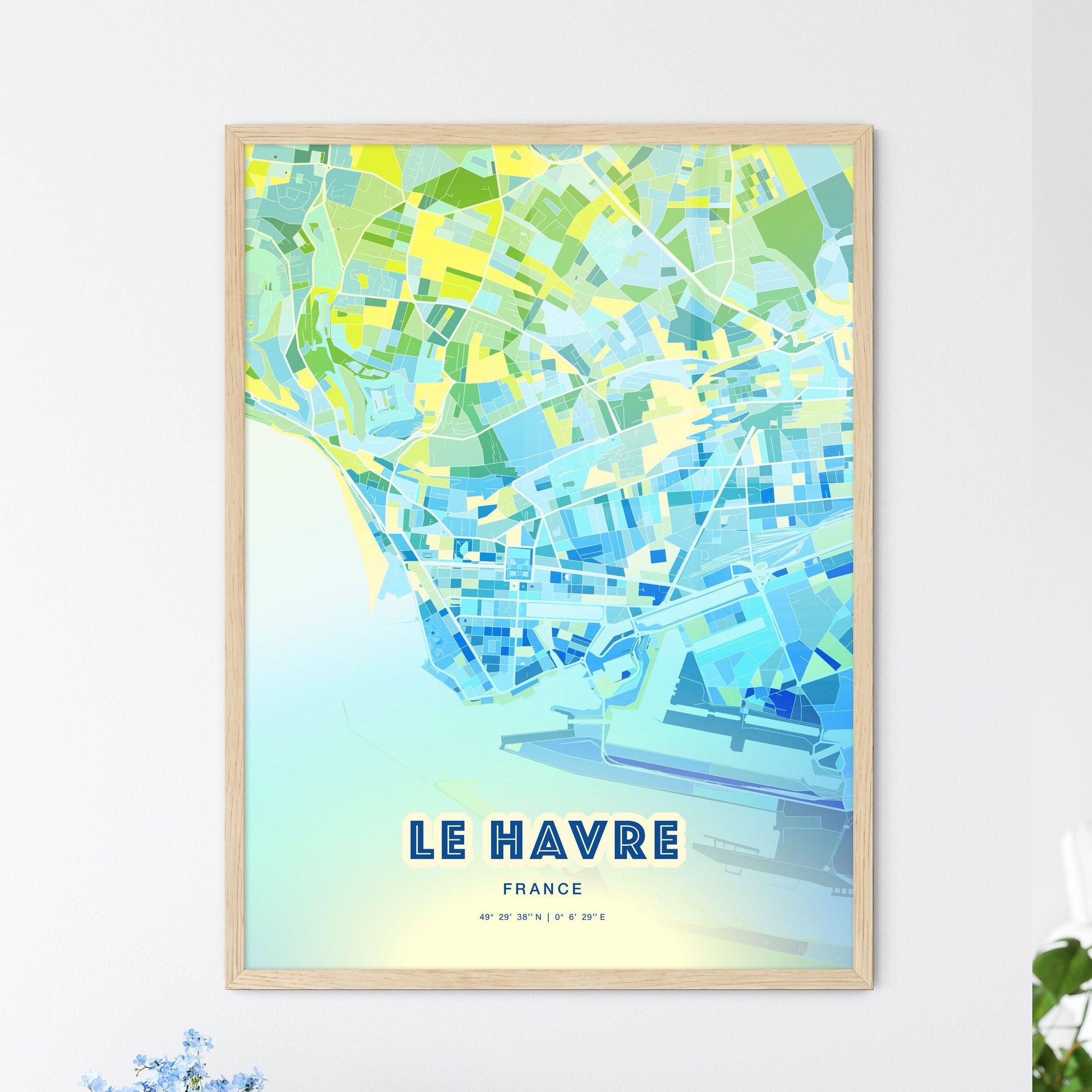 Colorful Le Havre France Fine Art Map Cool Blue