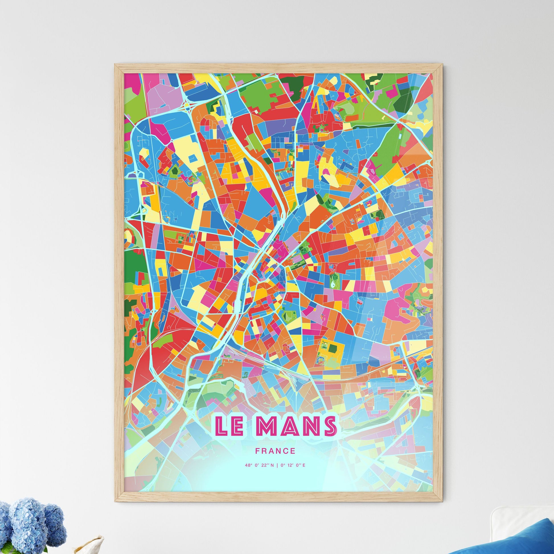 Colorful Le Mans France Fine Art Map Crazy Colors