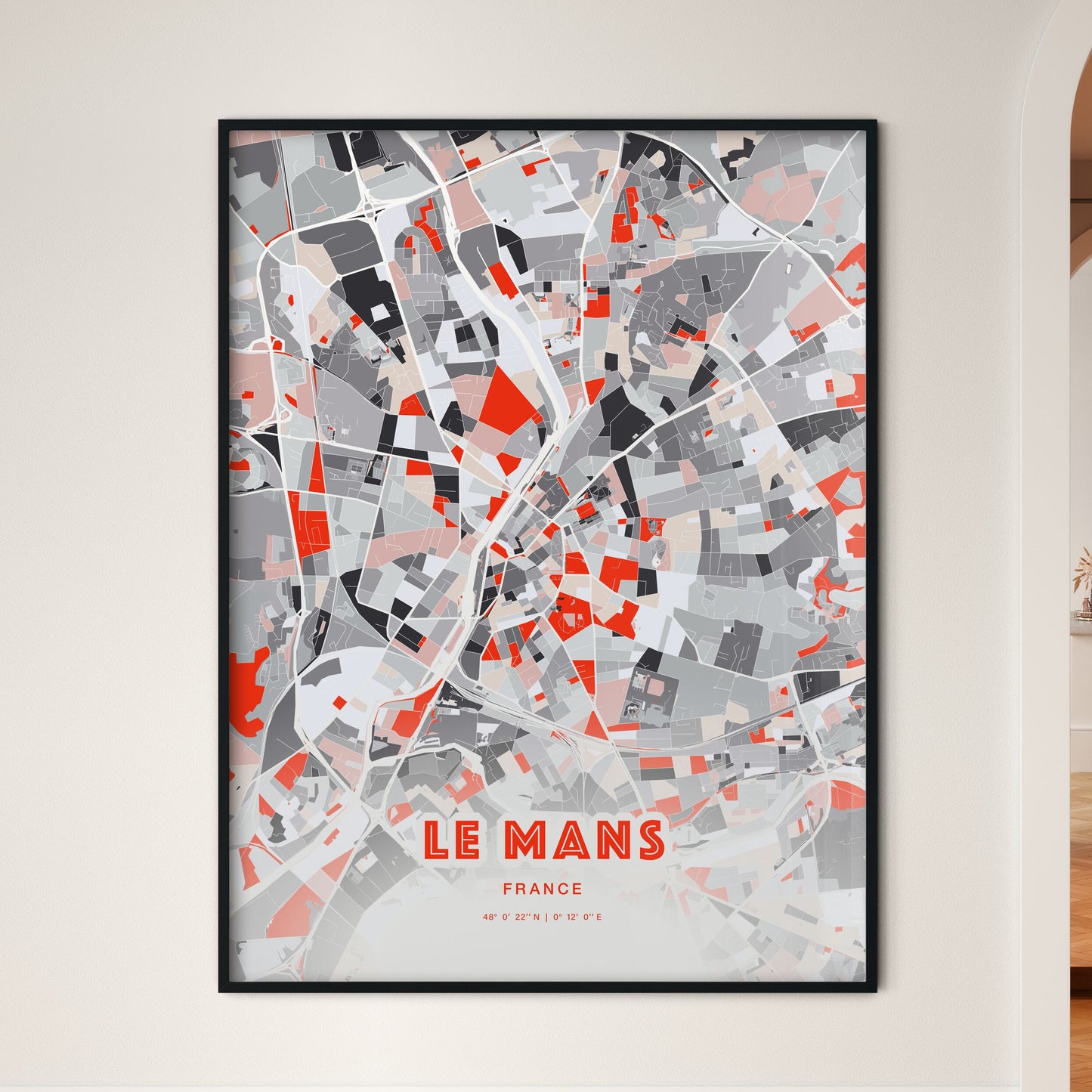 Colorful Le Mans France Fine Art Map Modern Expressive