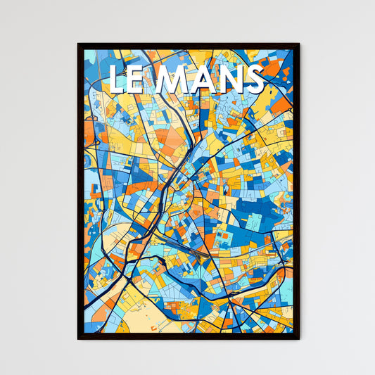 LE MANS FRANCE Vibrant Colorful Art Map Poster Blue Orange