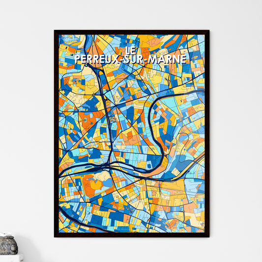 LE PERREUX-SUR-MARNE FRANCE Vibrant Colorful Art Map Poster Blue Orange