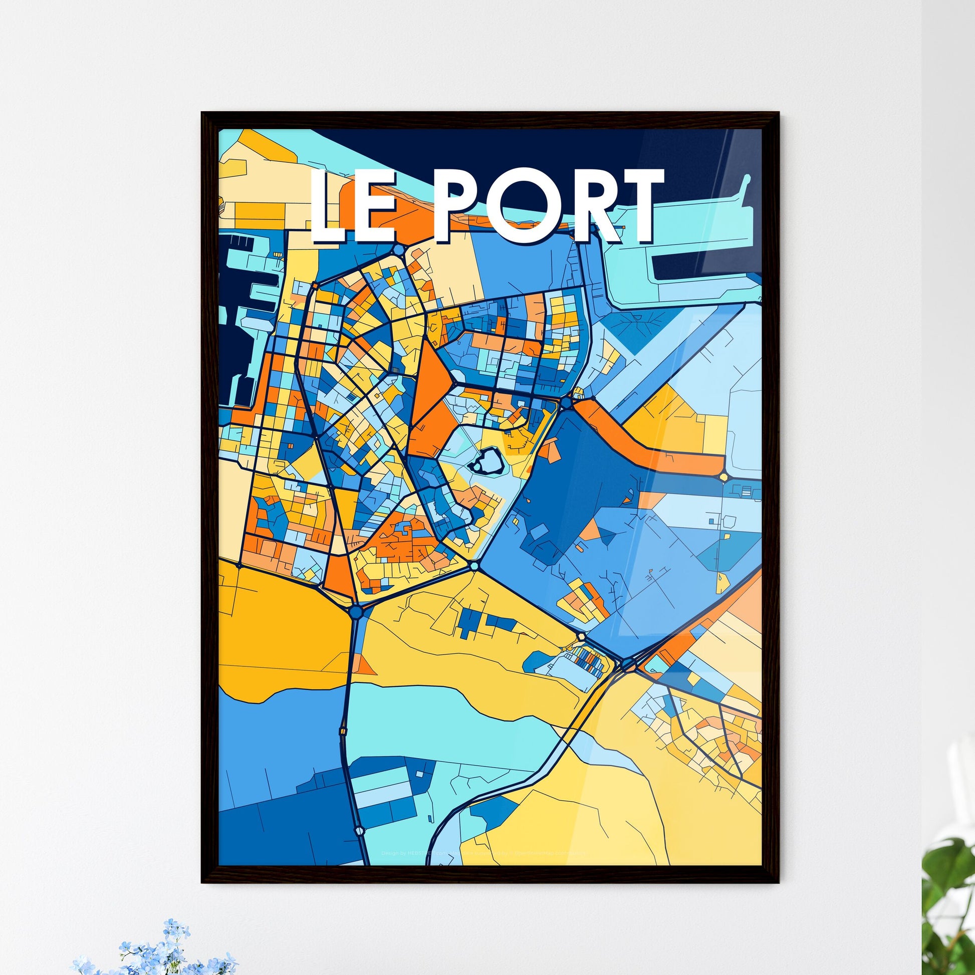 LE PORT FRANCE Vibrant Colorful Art Map Poster Blue Orange