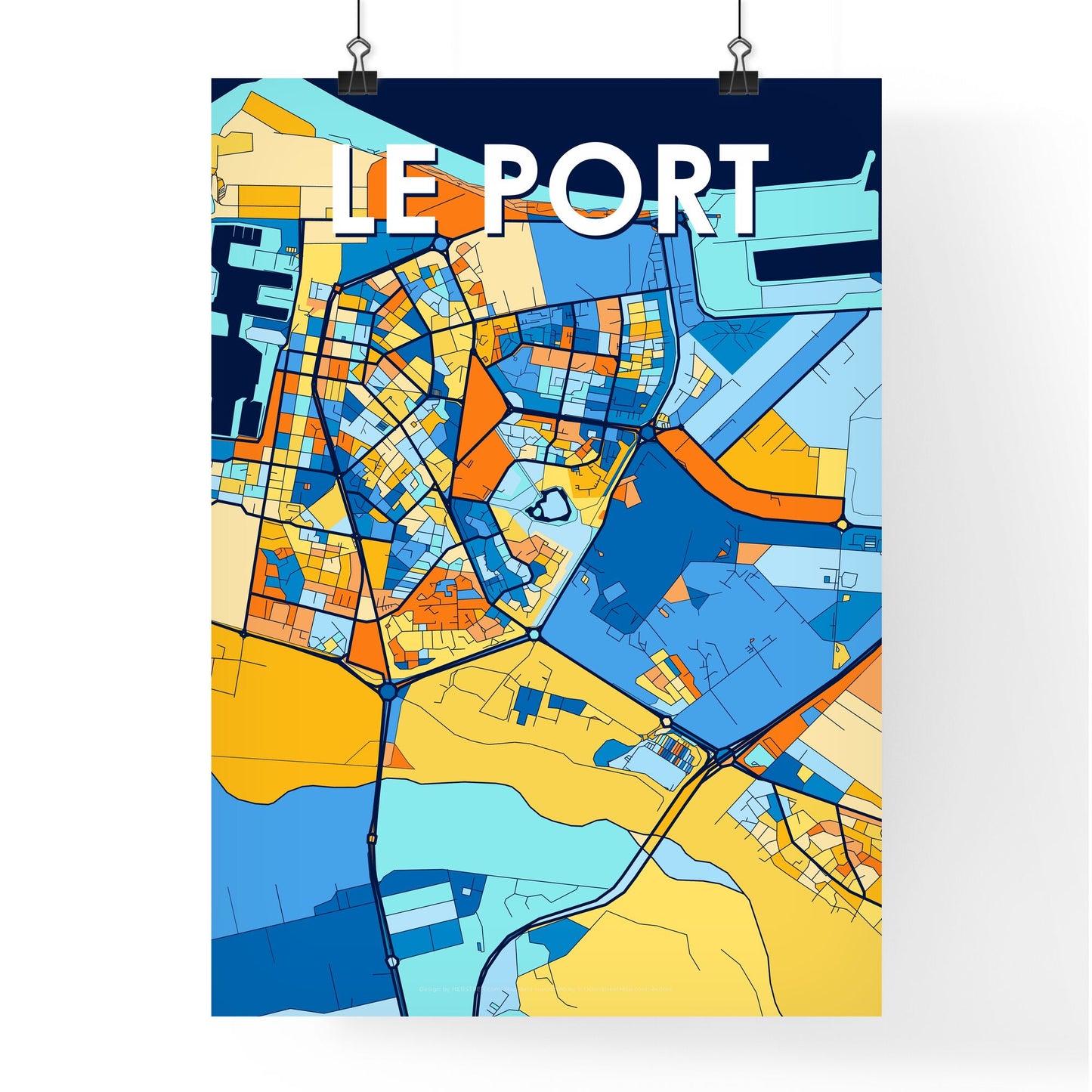 LE PORT FRANCE Vibrant Colorful Art Map Poster Blue Orange