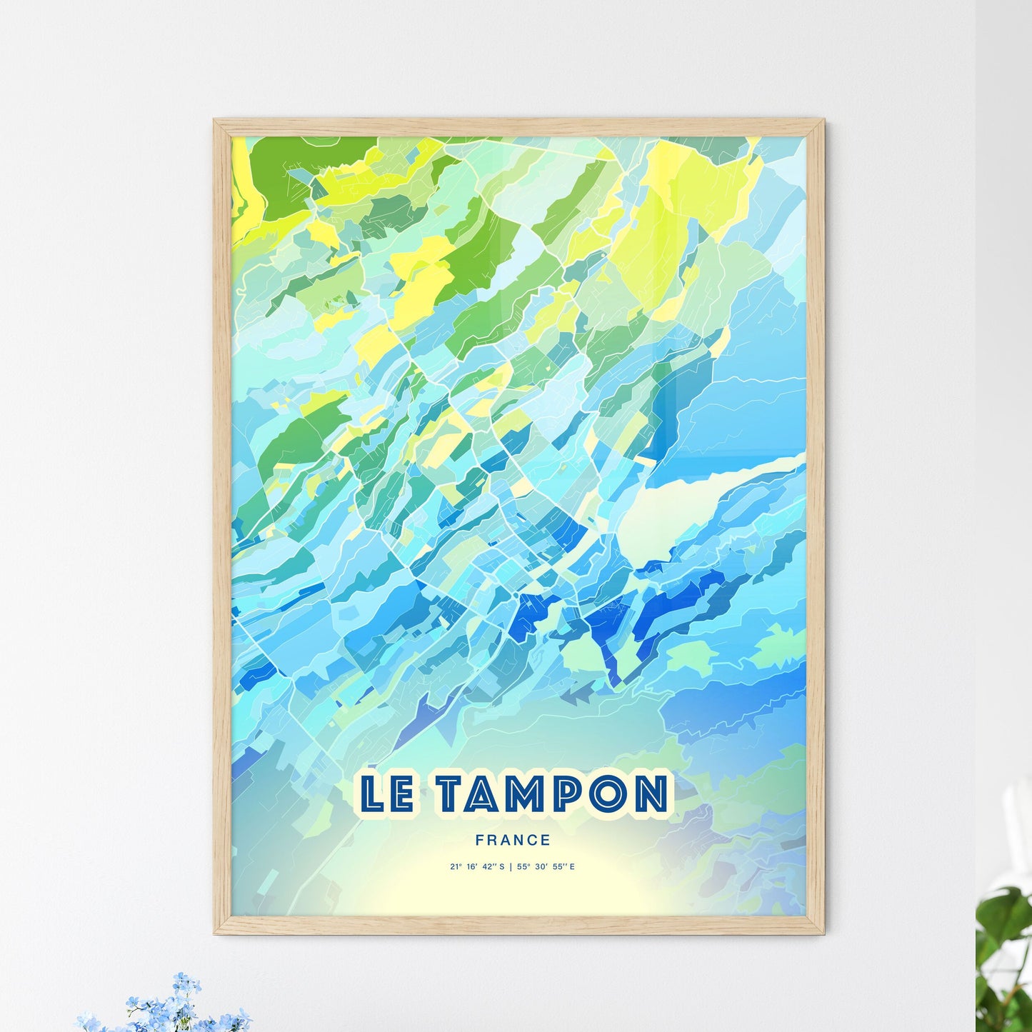 Colorful Le Tampon France Fine Art Map Cool Blue