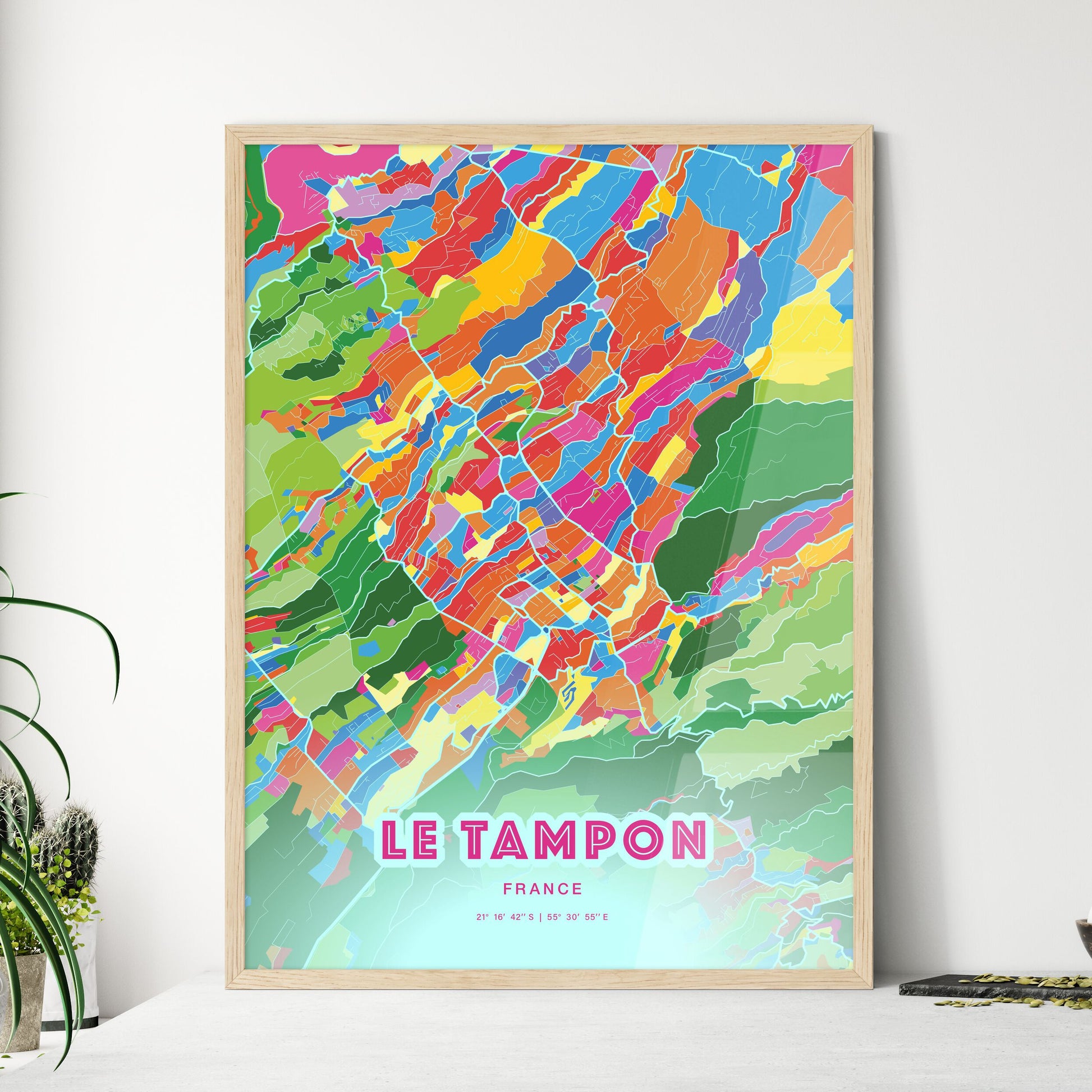 Colorful Le Tampon France Fine Art Map Crazy Colors