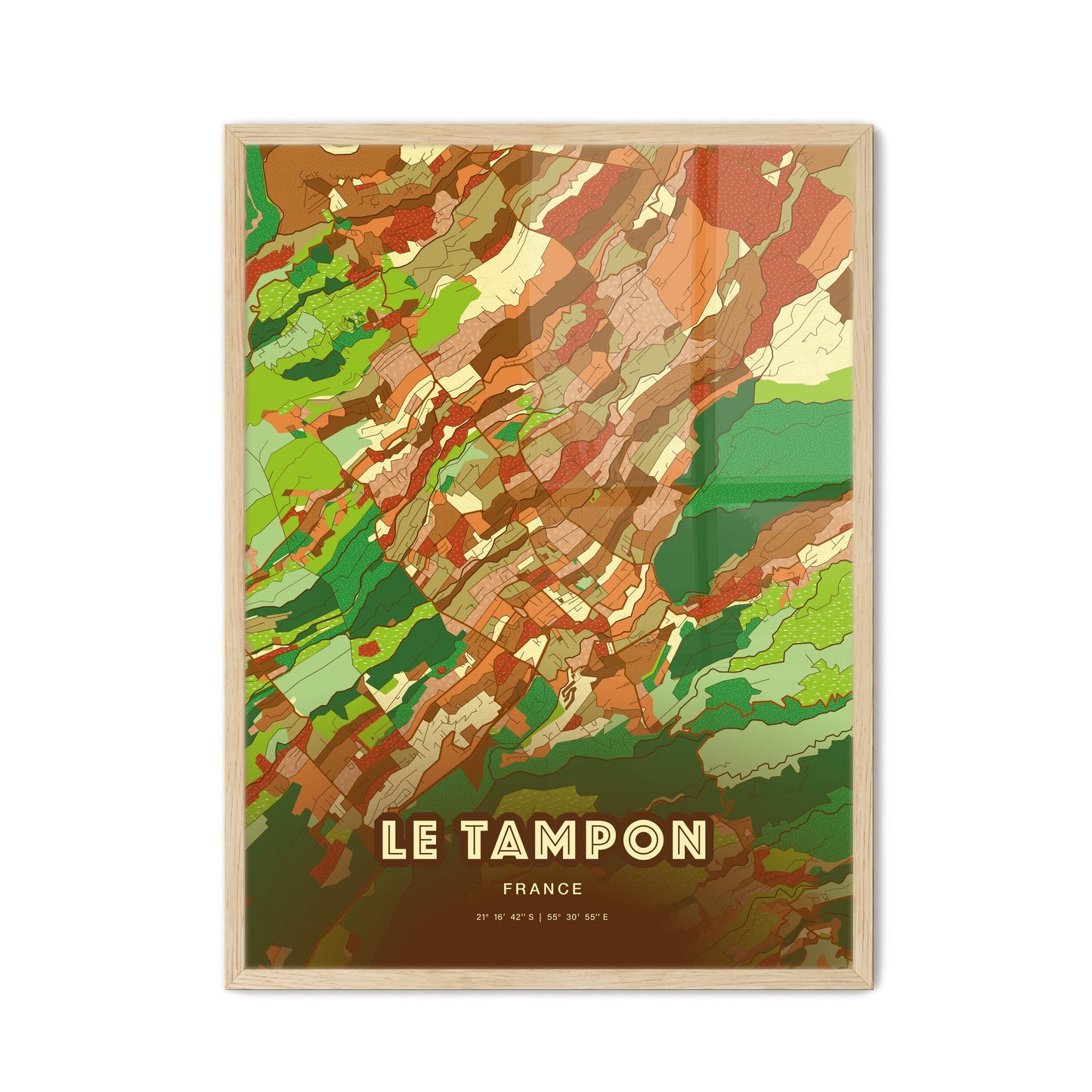 Colorful Le Tampon France Fine Art Map Farmhouse