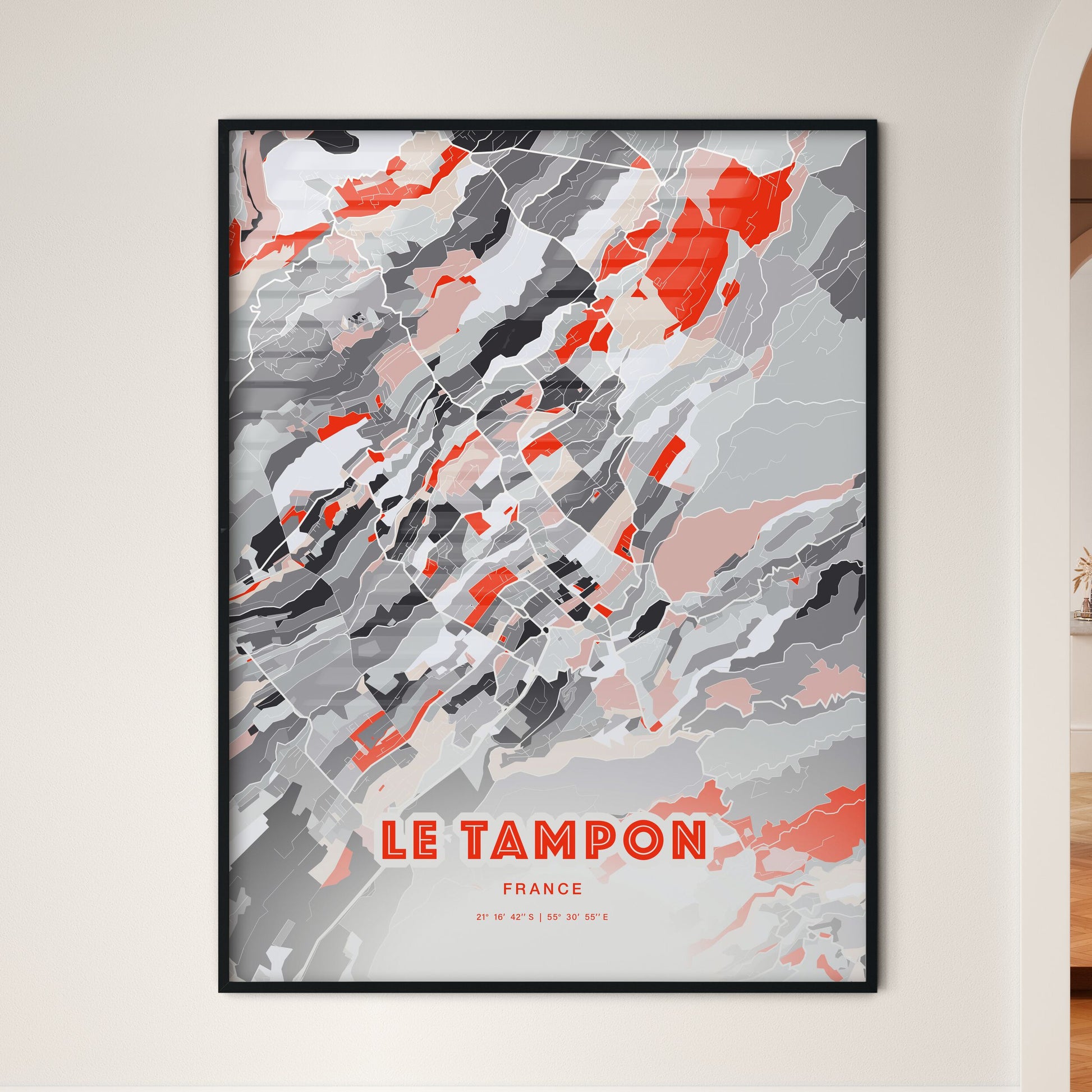 Colorful Le Tampon France Fine Art Map Modern Expressive