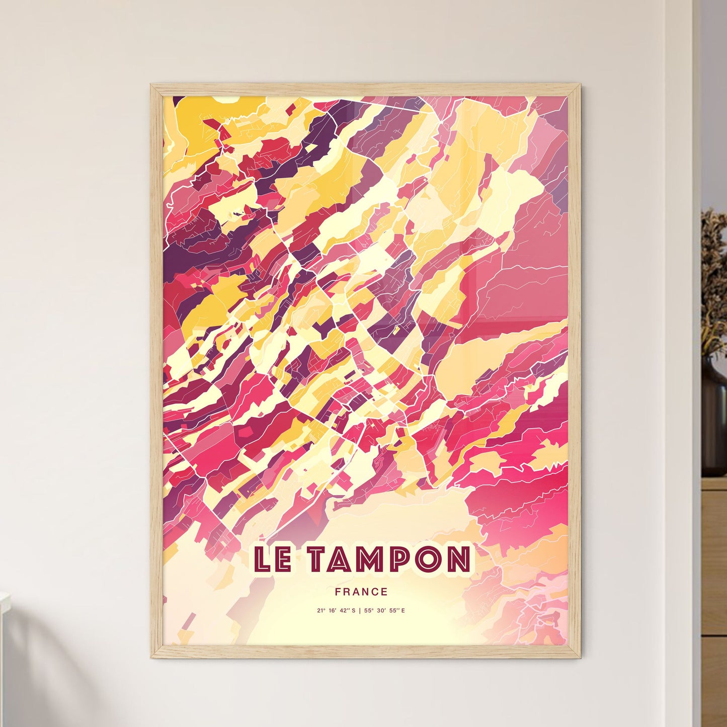 Colorful Le Tampon France Fine Art Map Hot Red