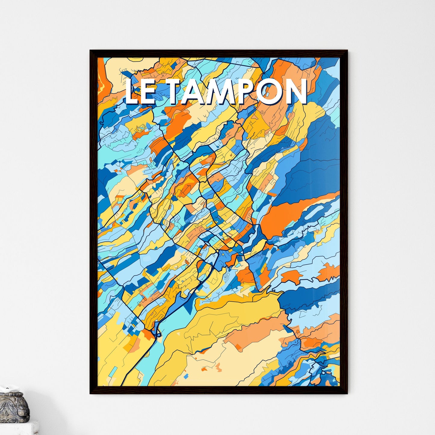 LE TAMPON FRANCE Vibrant Colorful Art Map Poster Blue Orange