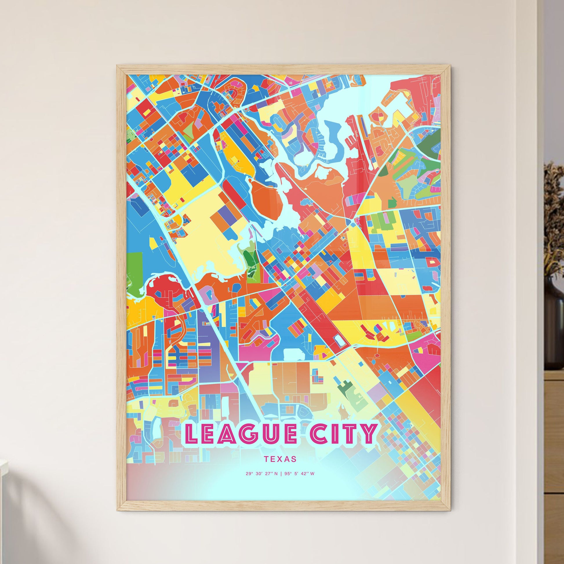 Colorful League City Texas Fine Art Map Crazy Colors