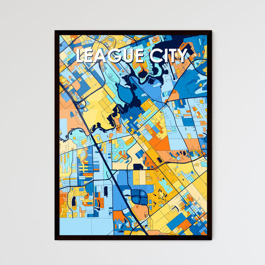 LEAGUE CITY TEXAS Vibrant Colorful Art Map Poster Blue Orange