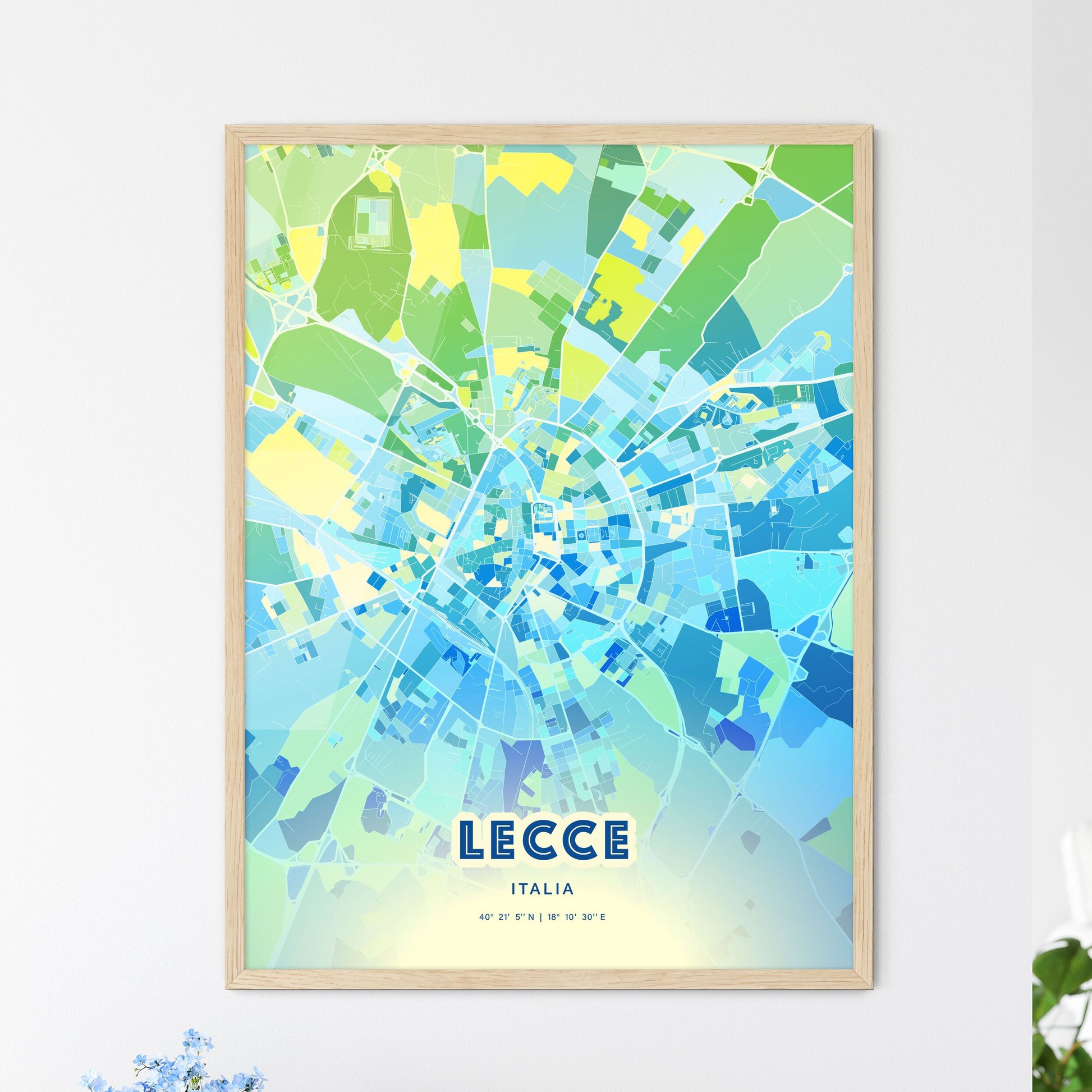 Colorful Lecce Italy Fine Art Map Cool Blue