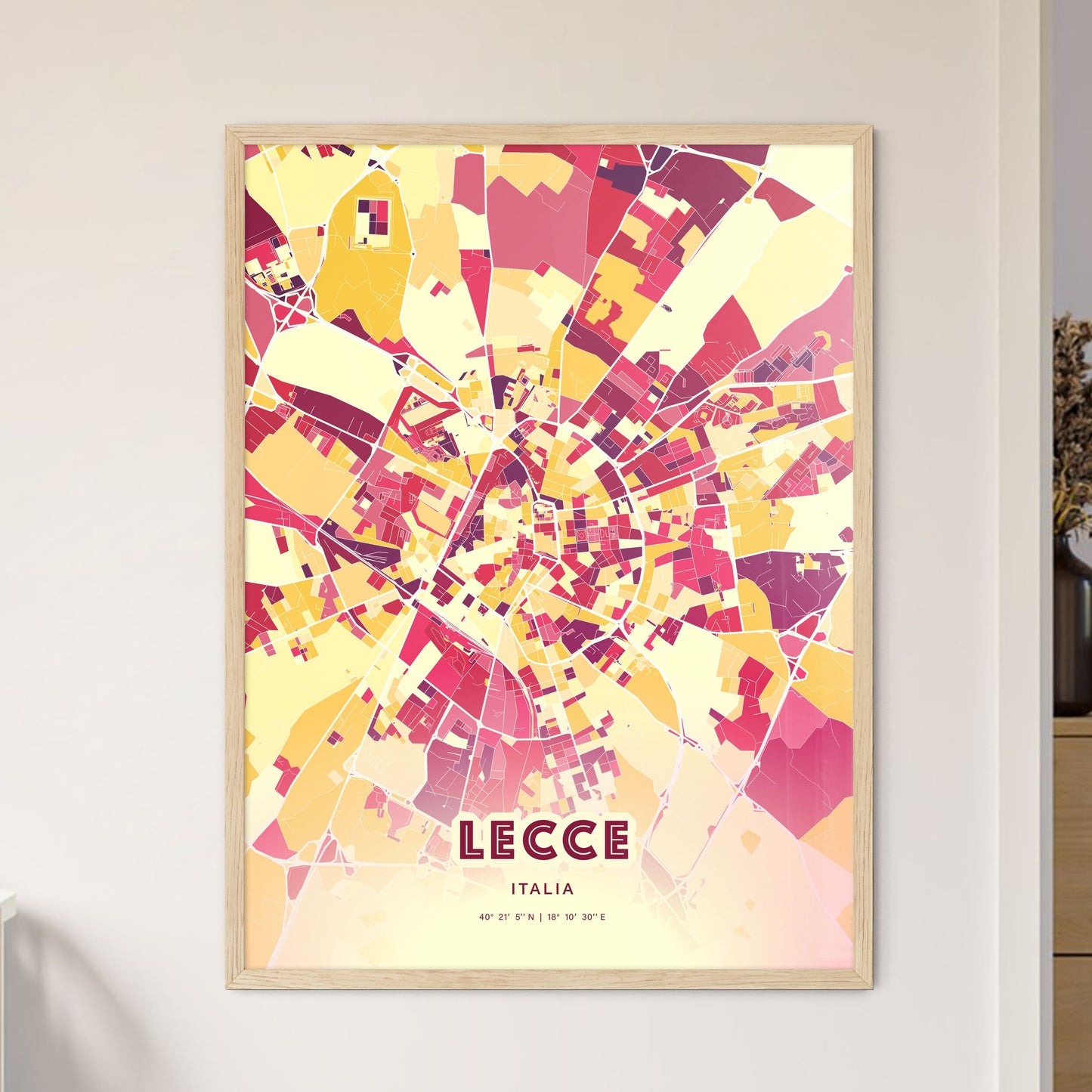 Colorful Lecce Italy Fine Art Map Hot Red