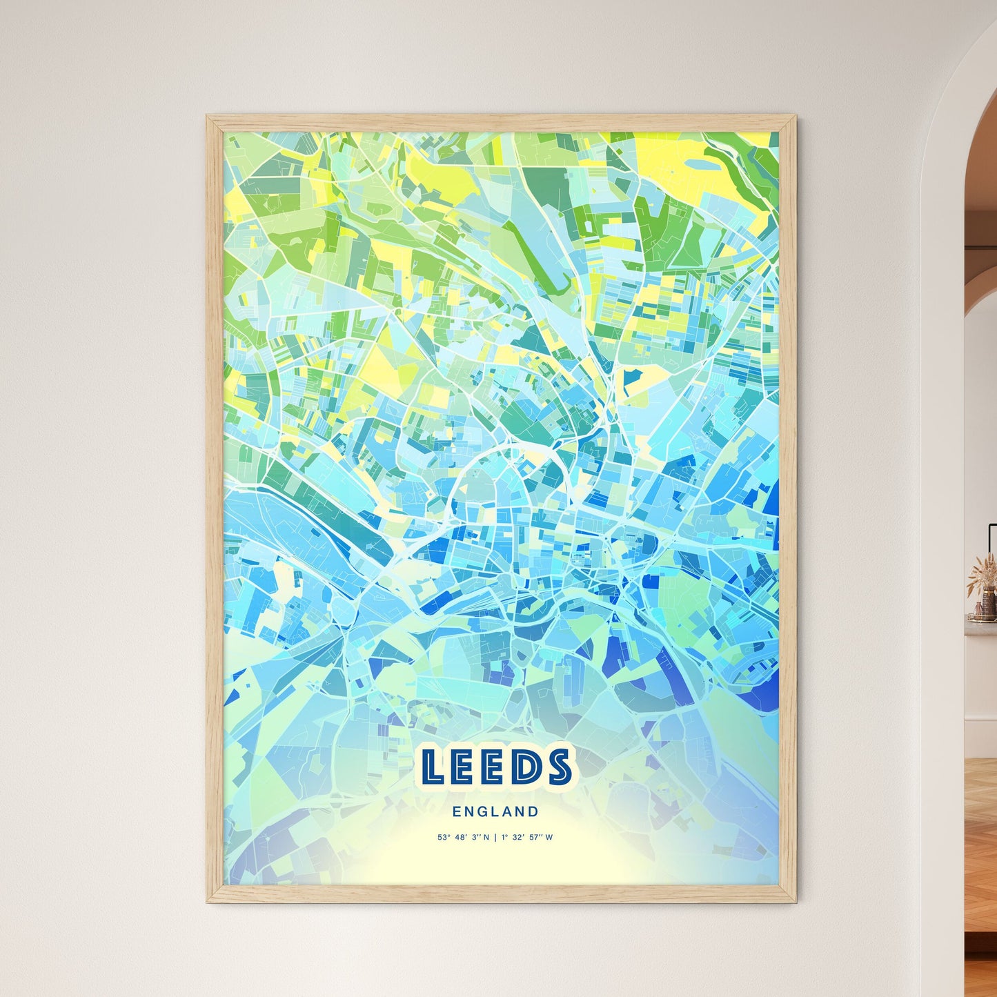 Colorful Leeds England Fine Art Map Cool Blue