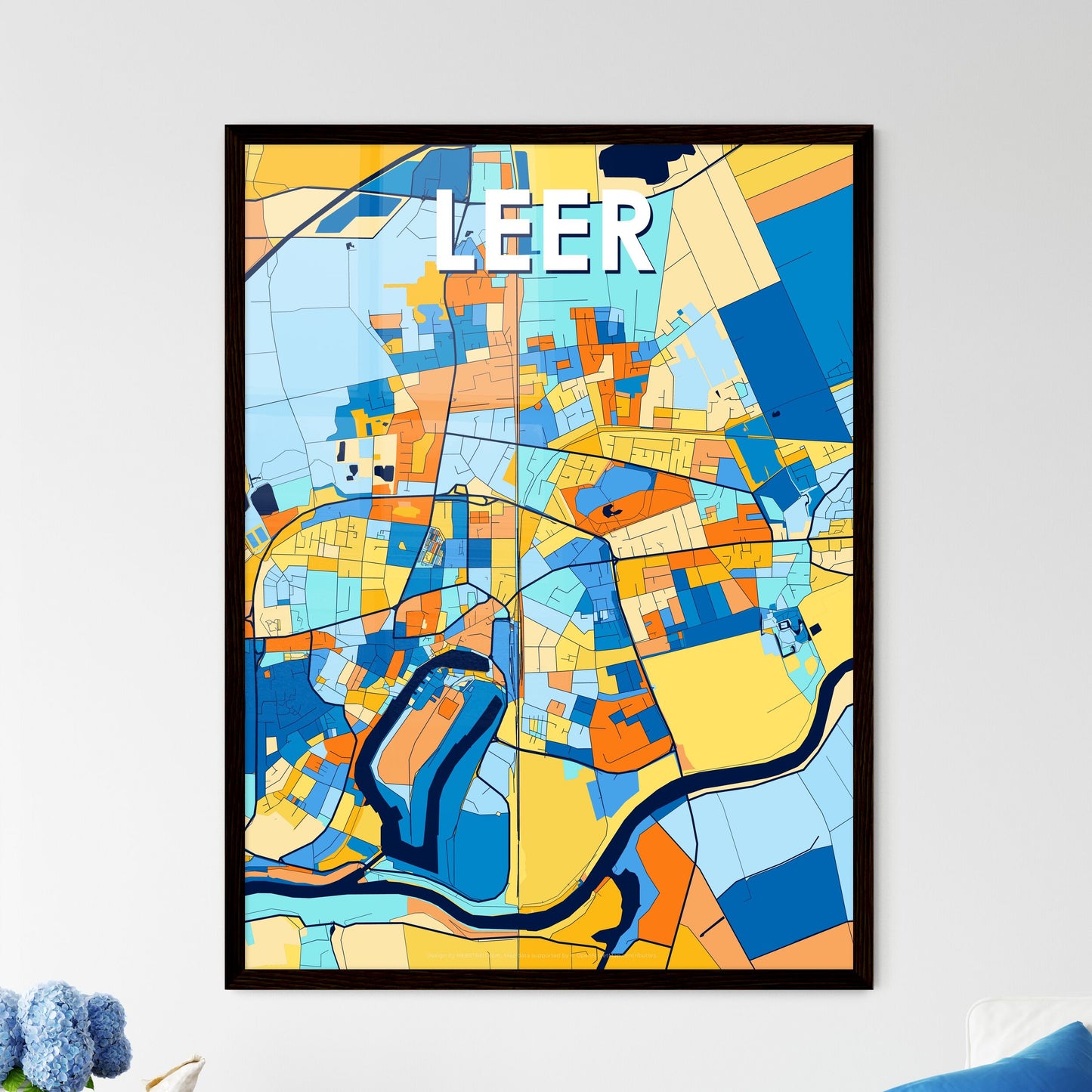 LEER GERMANY Vibrant Colorful Art Map Poster Blue Orange